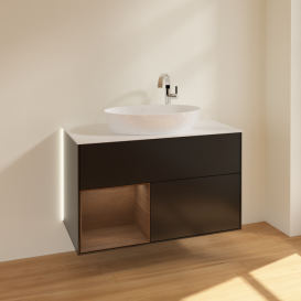 Тумба под раковину Villeroy & Boch Finion 100х50,1 см с подсветкой МДФ черный матовый лак/стекло белое матовое G891GNPD