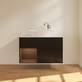 Тумба под раковину Villeroy & Boch Finion 100х50,1 см с подсветкой МДФ черный матовый лак/стекло белое матовое G891GNPD