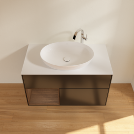 Тумба под раковину Villeroy & Boch Finion 100х50,1 см с подсветкой МДФ черный матовый лак/стекло белое матовое G891GNPD