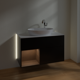 Тумба под раковину Villeroy & Boch Finion 100х50,1 см с подсветкой МДФ черный матовый лак/стекло белое матовое G891GNPD