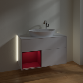 Тумба под раковину Villeroy & Boch Finion 100х50,1 см с подсветкой МДФ глянцевый белый лак/стекло белое матовое G891HBGF