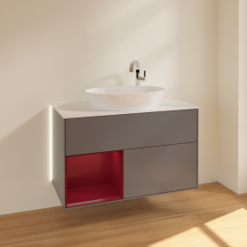 Тумба под раковину Villeroy & Boch Finion 100х50,1 см с подсветкой МДФ антрацит матовый лак/стекло белое матовое G891HBGK
