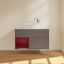 Тумба под раковину Villeroy & Boch Finion 100х50,1 см с подсветкой МДФ антрацит матовый лак/стекло белое матовое G891HBGK