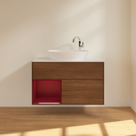 Тумба под раковину Villeroy & Boch Finion 100х50,1 см с подсветкой МДФ шпон грецкого ореха/стекло белое матовое G891HBGN