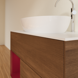 Тумба под раковину Villeroy & Boch Finion 100х50,1 см с подсветкой МДФ шпон грецкого ореха/стекло белое матовое G891HBGN