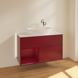 Тумба под раковину Villeroy & Boch Finion 100х50,1 см с подсветкой МДФ пион матовый лак/стекло белое матовое G891HBHB