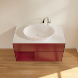 Тумба под раковину Villeroy & Boch Finion 100х50,1 см с подсветкой МДФ пион матовый лак/стекло белое матовое G891HBHB