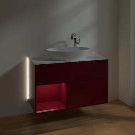 Тумба под раковину Villeroy & Boch Finion 100х50,1 см с подсветкой МДФ пион матовый лак/стекло белое матовое G891HBHB