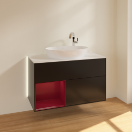 Тумба под раковину Villeroy & Boch Finion 100х50,1 см с подсветкой МДФ черный матовый лак/стекло белое матовое G891HBPD