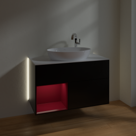 Тумба под раковину Villeroy & Boch Finion 100х50,1 см с подсветкой МДФ черный матовый лак/стекло белое матовое G891HBPD