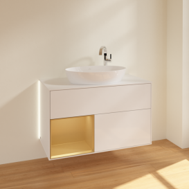 Тумба под раковину Villeroy & Boch Finion 100х50,1 см с подсветкой МДФ глянцевый белый лак/стекло белое матовое G891HFGF