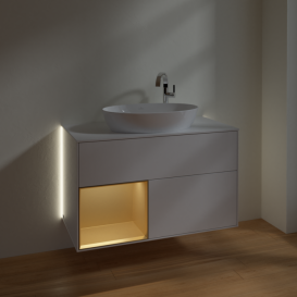 Тумба под раковину Villeroy & Boch Finion 100х50,1 см с подсветкой МДФ глянцевый белый лак/стекло белое матовое G891HFGF