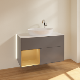 Тумба под раковину Villeroy & Boch Finion 100х50,1 см с подсветкой МДФ антрацит матовый лак/стекло белое матовое G891HFGK