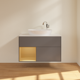 Тумба под раковину Villeroy & Boch Finion 100х50,1 см с подсветкой МДФ антрацит матовый лак/стекло белое матовое G891HFGK