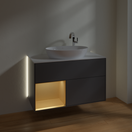 Тумба под раковину Villeroy & Boch Finion 100х50,1 см с подсветкой МДФ антрацит матовый лак/стекло белое матовое G891HFGK
