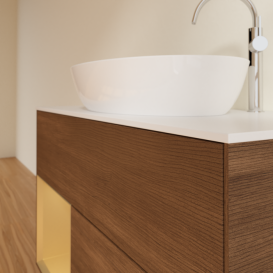 Тумба под раковину Villeroy & Boch Finion 100х50,1 см с подсветкой МДФ шпон грецкого ореха/стекло белое матовое G891HFGN