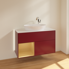 Тумба под раковину Villeroy & Boch Finion 100х50,1 см с подсветкой МДФ пион матовый лак/стекло белое матовое G891HFHB