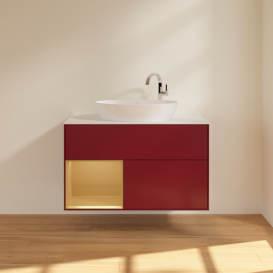 Тумба под раковину Villeroy & Boch Finion 100х50,1 см с подсветкой МДФ пион матовый лак/стекло белое матовое G891HFHB