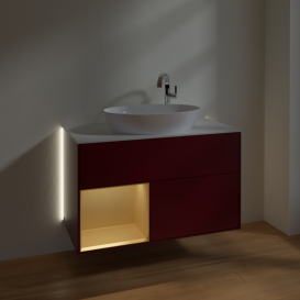 Тумба под раковину Villeroy & Boch Finion 100х50,1 см с подсветкой МДФ пион матовый лак/стекло белое матовое G891HFHB