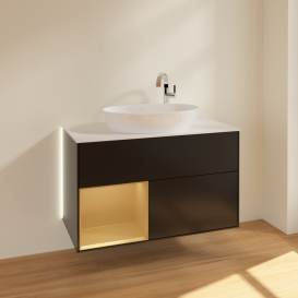 Тумба под раковину Villeroy & Boch Finion 100х50,1 см с подсветкой МДФ черный матовый лак/стекло белое матовое G891HFPD