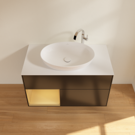 Тумба под раковину Villeroy & Boch Finion 100х50,1 см с подсветкой МДФ черный матовый лак/стекло белое матовое G891HFPD