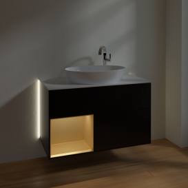 Тумба под раковину Villeroy & Boch Finion 100х50,1 см с подсветкой МДФ черный матовый лак/стекло белое матовое G891HFPD