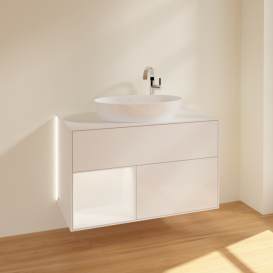 Тумба под раковину Villeroy & Boch Finion 100х50,1 см с подсветкой МДФ глянцевый белый лак/стекло белое матовое G891MTGF