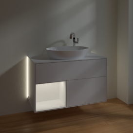 Тумба под раковину Villeroy & Boch Finion 100х50,1 см с подсветкой МДФ глянцевый белый лак/стекло белое матовое G891MTGF