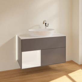 Тумба под раковину Villeroy & Boch Finion 100х50,1 см с подсветкой МДФ антрацит матовый лак/стекло белое матовое G891MTGK