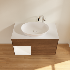 Тумба под раковину Villeroy & Boch Finion 100х50,1 см с подсветкой МДФ шпон грецкого ореха/стекло белое матовое G891MTGN