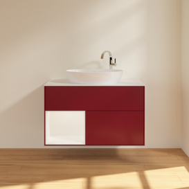 Тумба под раковину Villeroy & Boch Finion 100х50,1 см с подсветкой МДФ пион матовый лак/стекло белое матовое G891MTHB