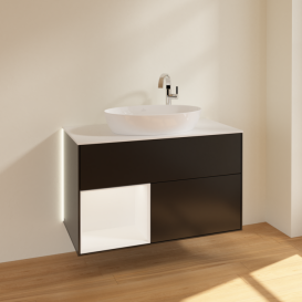 Тумба под раковину Villeroy & Boch Finion 100х50,1 см с подсветкой МДФ черный матовый лак/стекло белое матовое G891MTPD