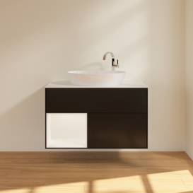 Тумба под раковину Villeroy & Boch Finion 100х50,1 см с подсветкой МДФ черный матовый лак/стекло белое матовое G891MTPD