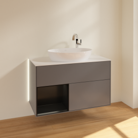 Тумба под раковину Villeroy & Boch Finion 100х50,1 см с подсветкой МДФ антрацит матовый лак/стекло белое матовое G891PDGK