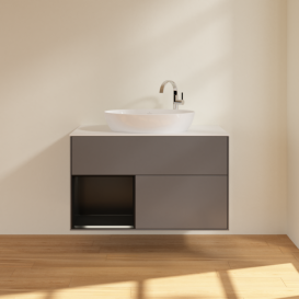 Тумба под раковину Villeroy & Boch Finion 100х50,1 см с подсветкой МДФ антрацит матовый лак/стекло белое матовое G891PDGK