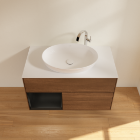 Тумба под раковину Villeroy & Boch Finion 100х50,1 см с подсветкой МДФ шпон грецкого ореха/стекло белое матовое G891PDGN