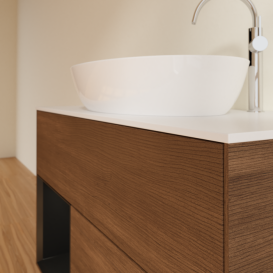 Тумба под раковину Villeroy & Boch Finion 100х50,1 см с подсветкой МДФ шпон грецкого ореха/стекло белое матовое G891PDGN