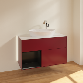 Тумба под раковину Villeroy & Boch Finion 100х50,1 см с подсветкой МДФ пион матовый лак/стекло белое матовое G891PDHB