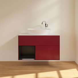 Тумба под раковину Villeroy & Boch Finion 100х50,1 см с подсветкой МДФ пион матовый лак/стекло белое матовое G891PDHB