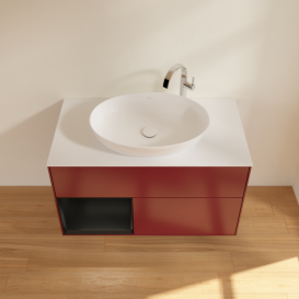 Тумба под раковину Villeroy & Boch Finion 100х50,1 см с подсветкой МДФ пион матовый лак/стекло белое матовое G891PDHB