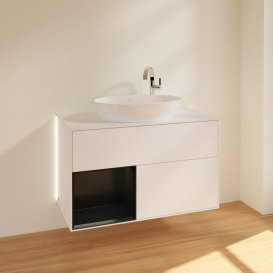 Тумба під раковину Villeroy & Boch Finion 100х50,1 см із підсвічуванням МДФ білий матовий лак/скло біле матове G891PDMT