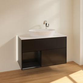 Тумба под раковину Villeroy & Boch Finion 100х50,1 см с подсветкой МДФ черный матовый лак/стекло белое матовое G891PDPD