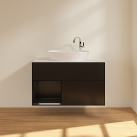 Тумба под раковину Villeroy & Boch Finion 100х50,1 см с подсветкой МДФ черный матовый лак/стекло белое матовое G891PDPD