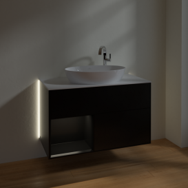 Тумба под раковину Villeroy & Boch Finion 100х50,1 см с подсветкой МДФ черный матовый лак/стекло белое матовое G891PDPD