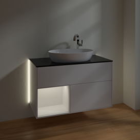 Тумба под раковину Villeroy & Boch Finion 100х50,1 см с подсветкой МДФ глянцевый белый лак/стекло черное матовое G892GFGF