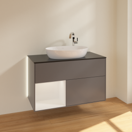 Тумба под раковину Villeroy & Boch Finion 100х50,1 см с подсветкой МДФ антрацит матовый лак/стекло черное матовое G892GFGK