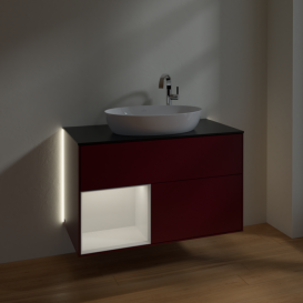 Тумба под раковину Villeroy & Boch Finion 100х50,1 см с подсветкой МДФ пион матовый лак/стекло черное матовое G892GFHB