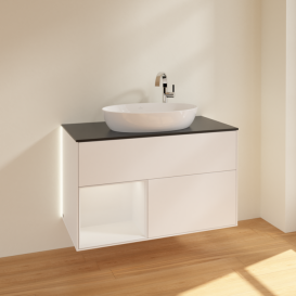 Тумба под раковину Villeroy & Boch Finion 100х50,1 см с подсветкой МДФ белый матовый лак/стекло черное матовое G892GFMT