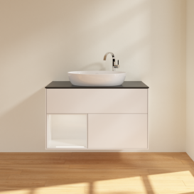 Тумба под раковину Villeroy & Boch Finion 100х50,1 см с подсветкой МДФ белый матовый лак/стекло черное матовое G892GFMT