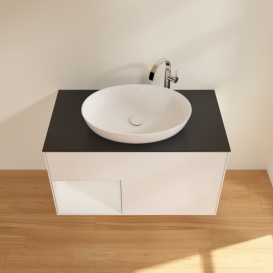 Тумба под раковину Villeroy & Boch Finion 100х50,1 см с подсветкой МДФ белый матовый лак/стекло черное матовое G892GFMT